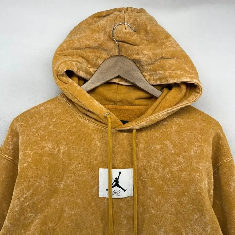 Jordan Hoodie Men's Medium Orange Yellow Garment Dyed Flight Nike Sweatshirt